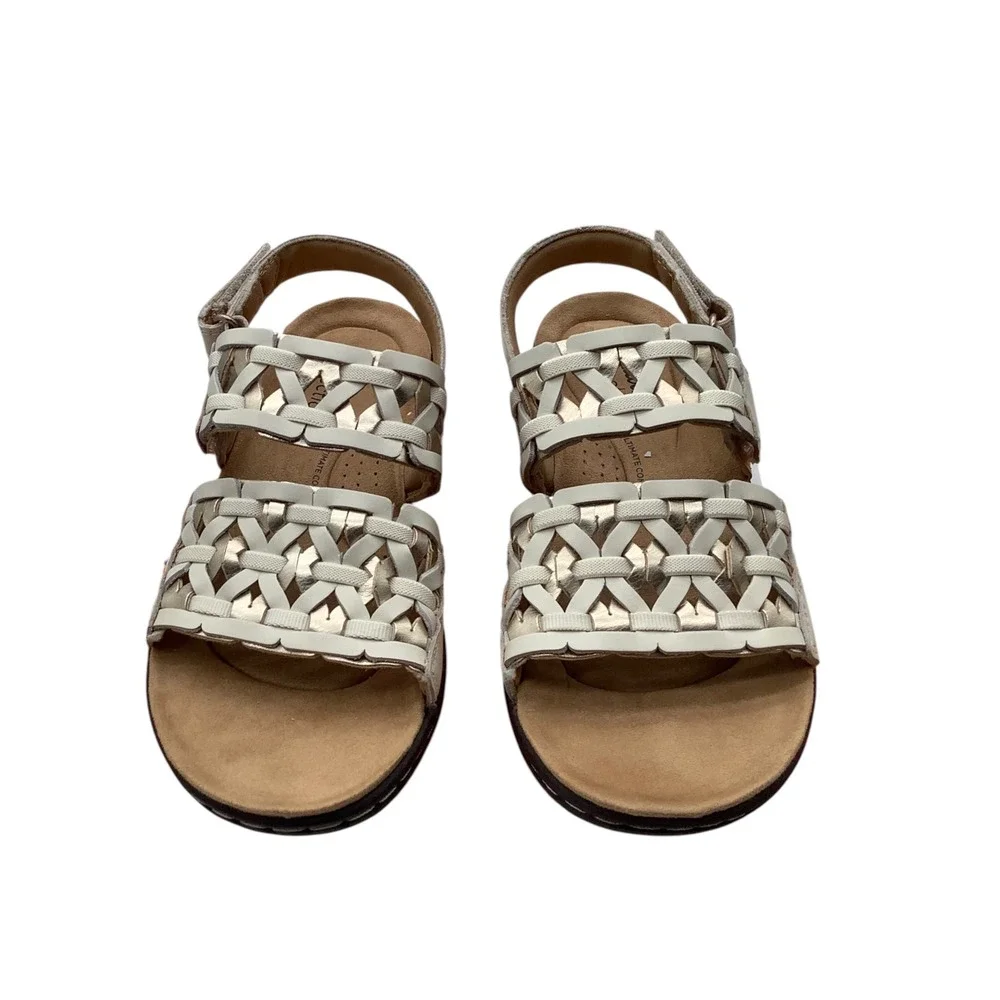 Clarks Laurieann Lily Cream Leather Woven Slingback Sandals Womens 5 M New